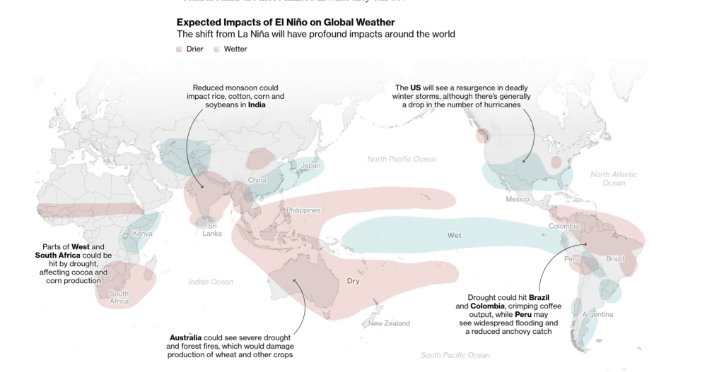 Impact of El Niño on global weather, Source: Bloomberg