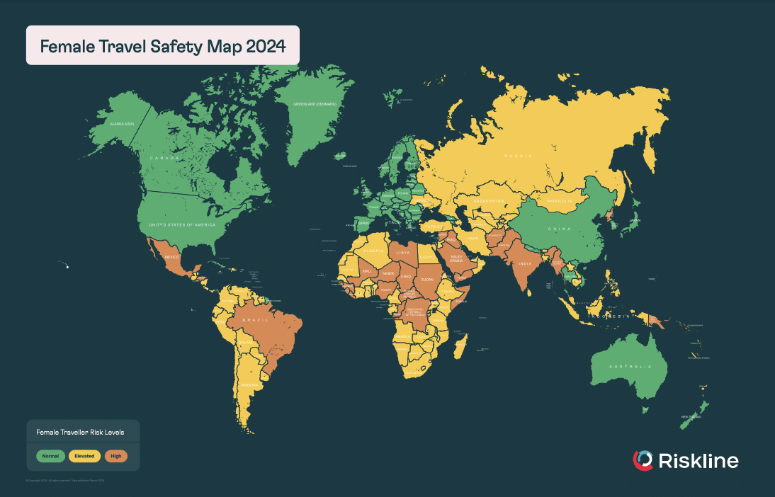 Female travel safety map 2024
