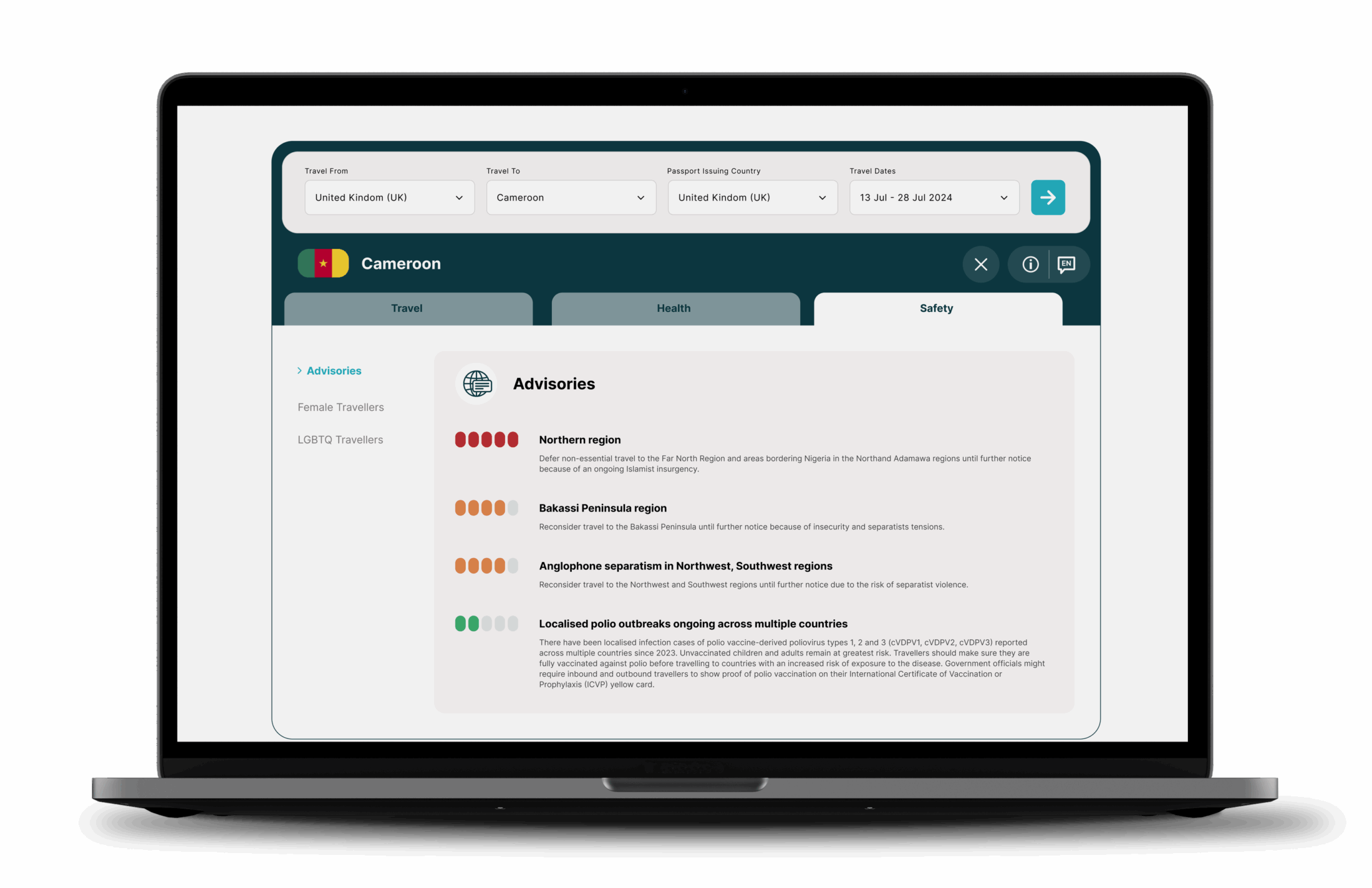 Riskline TravelSearch Laptop Content Advisories