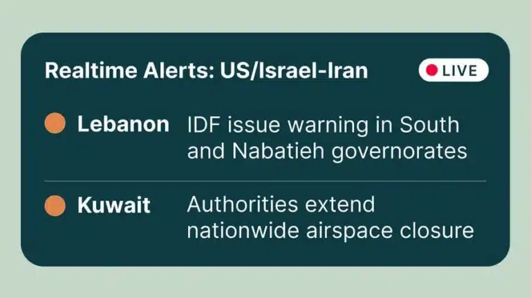 Riskline alert Middle East crisis - risk intelligence for travel
